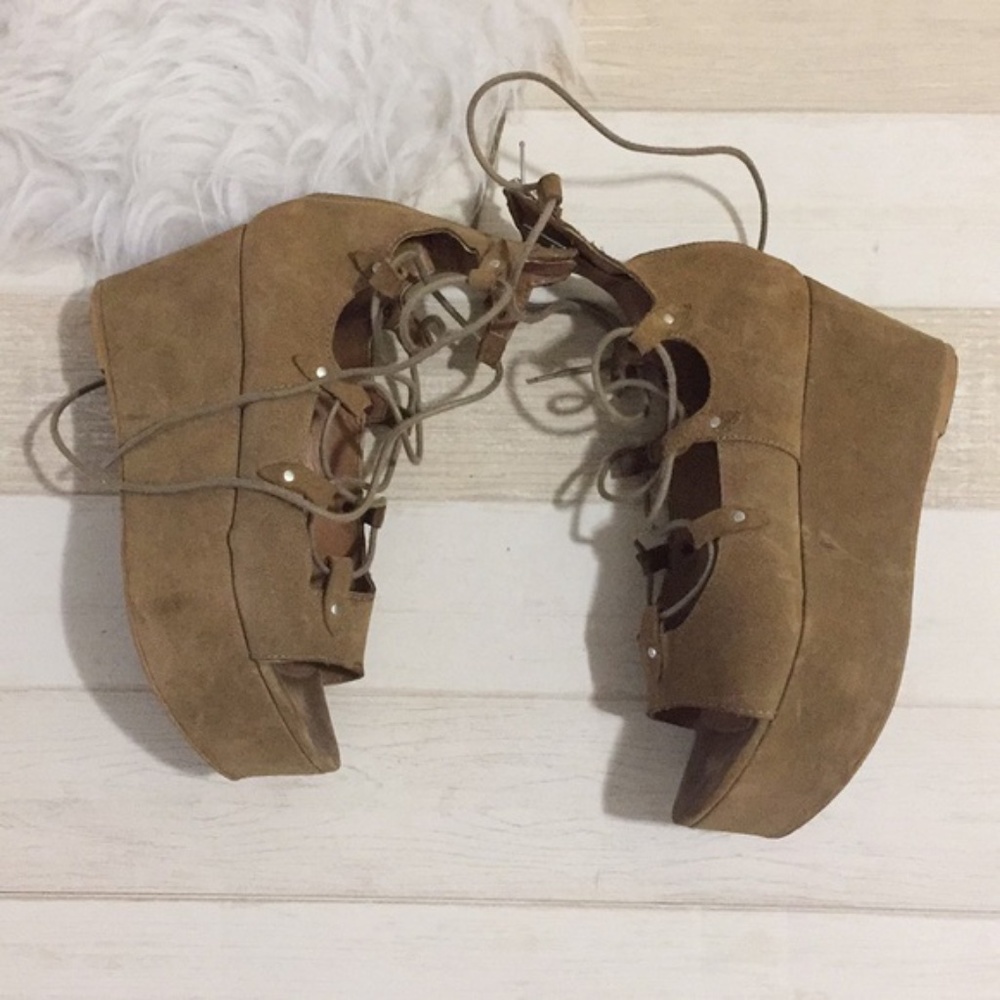 Mango tan summer platform wedges lace up sandals